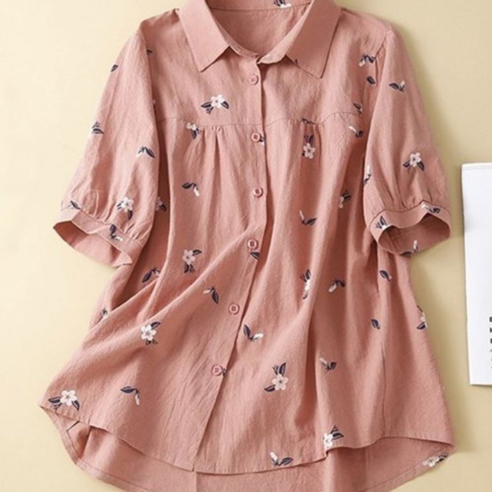 Pink & White Floral Short-Sleeve Button-Up